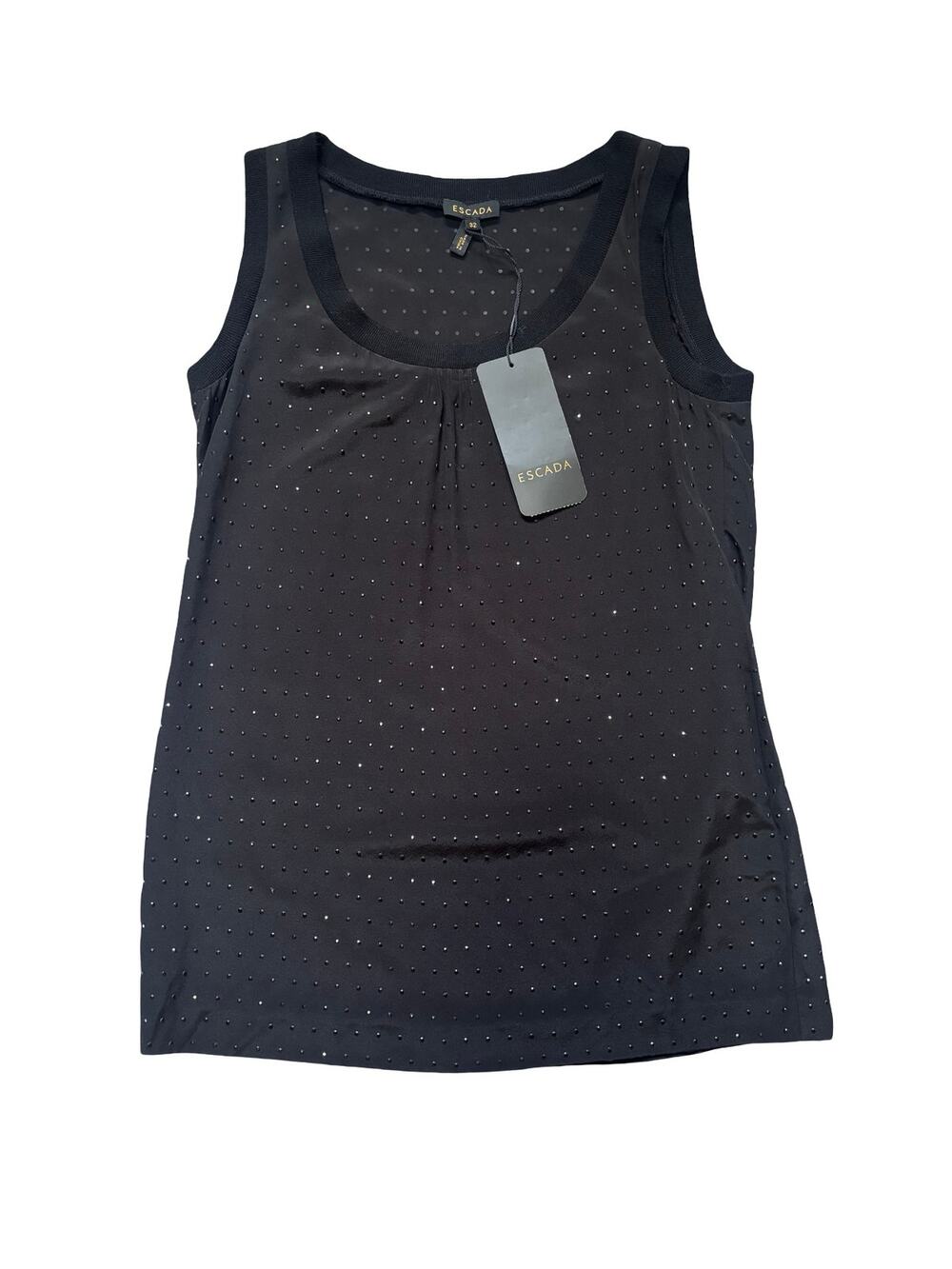 NWT Escada Nardia Black Silk Beaded Sleeveless Blouse Top Size 32